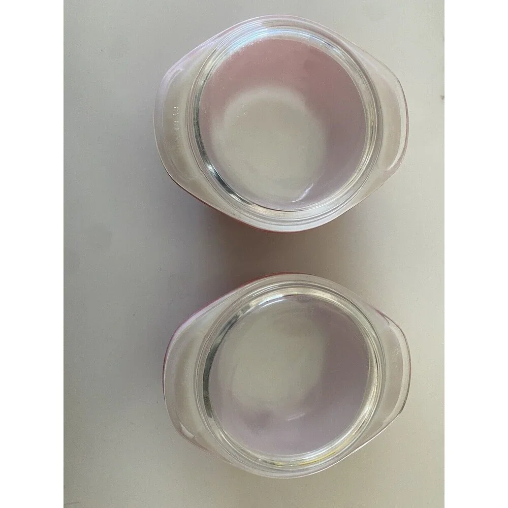 Vintage Flamingo Pink Pyrex 080 Individual 8oz Casserole Dish w/Glass Lid 2 Set